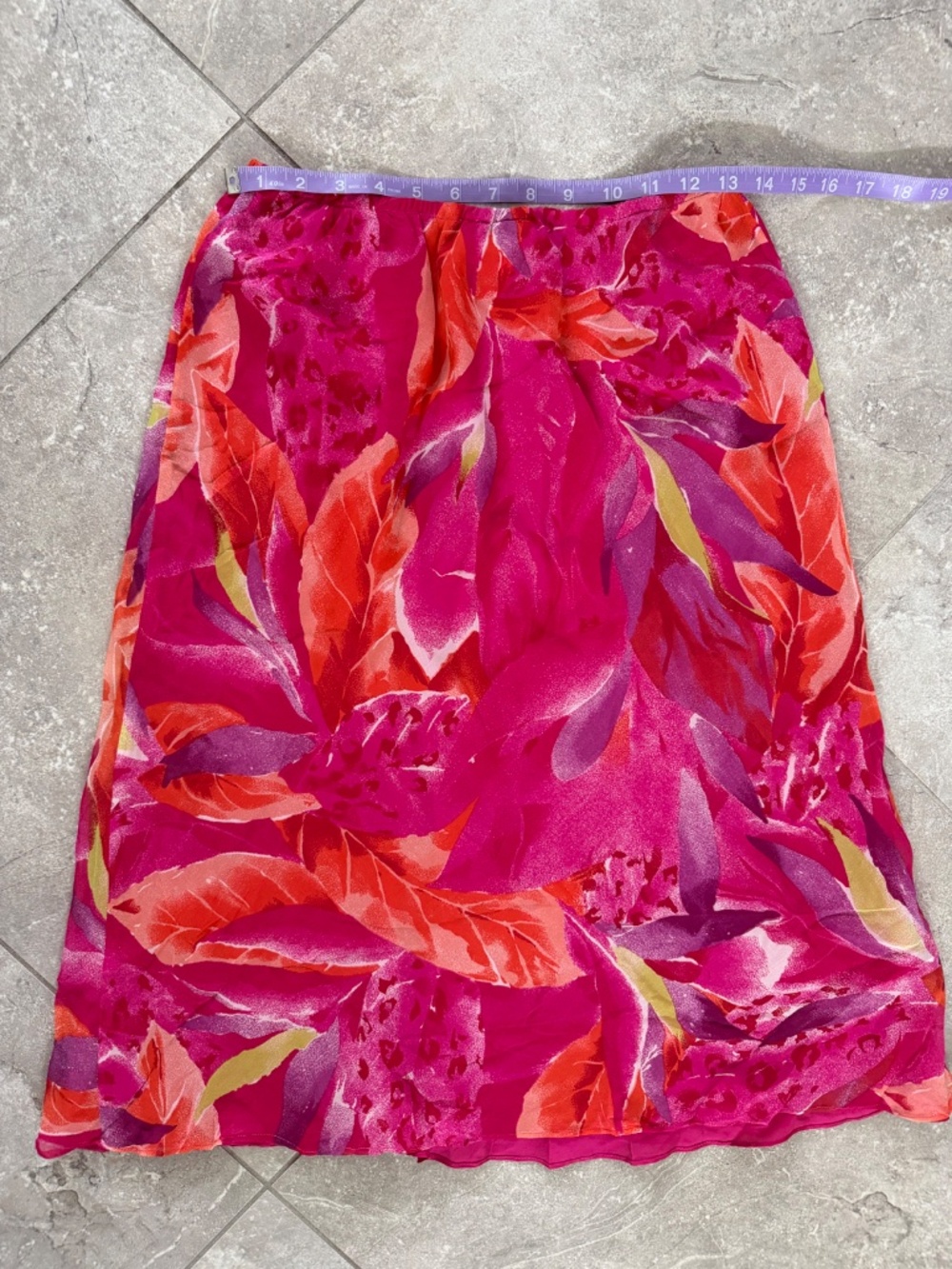 STUNNING Vintage Tess 100% Silk Floral Midi Skirt Bright Pink & Orange Sz Medium - Picture 5 of 7